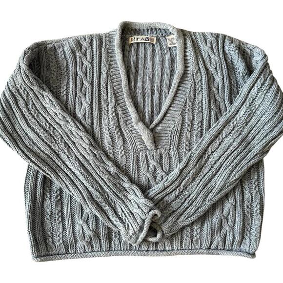 Bravo Blue Gray Cable Knit Deep V-Neck Sweater – Size S - Picture 2 of 7